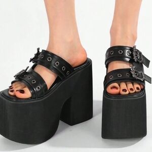 Platform Block Heel Sandal - Black